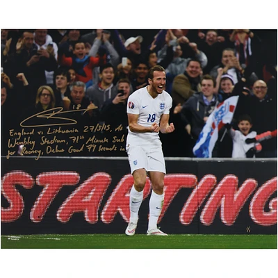 Harry Kane England National Team Autographed 16" x 20" Celebrating England Debut Goal Photograph with Multiple Inscriptions - Signed in Gold - Limited Edition #1/1