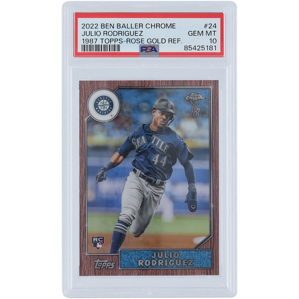 Julio Rodríguez Seattle Mariners 2022 Topps Chrome Ben Baller Rose Gold Refractor #87-BC24 #8/10 PSA Authenticated 10 Rookie Card