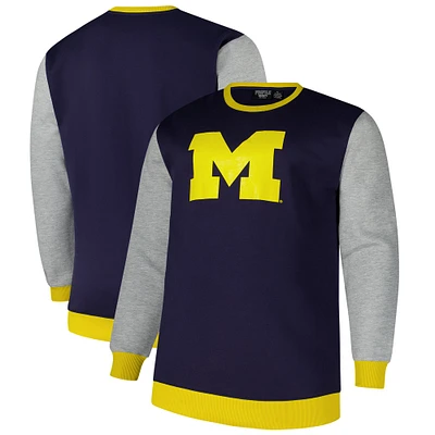Men's Fanatics Navy Michigan Wolverines Contrast Sleeve Large Chest Big & Tall Pullover Sweatshirt