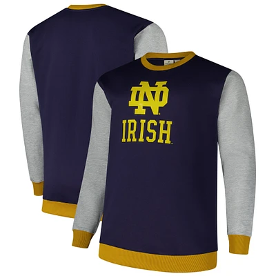 Men's Fanatics Navy Notre Dame Fighting Irish Contrast Sleeve Large Chest Big & Tall Pullover Sweatshirt