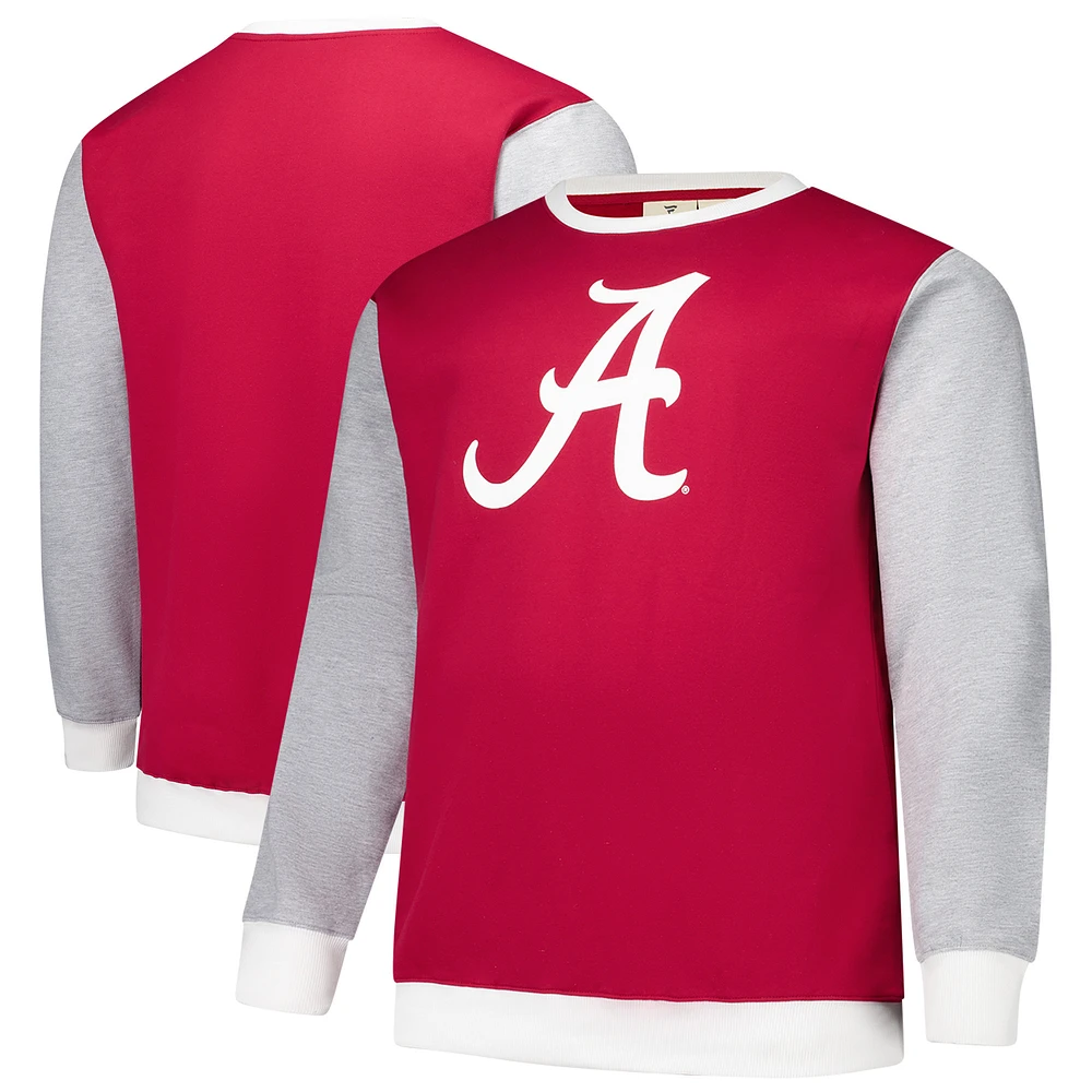 Men's Fanatics Crimson Alabama Tide Contrast Sleeve Large Chest Big & Tall Pullover Sweatshirt