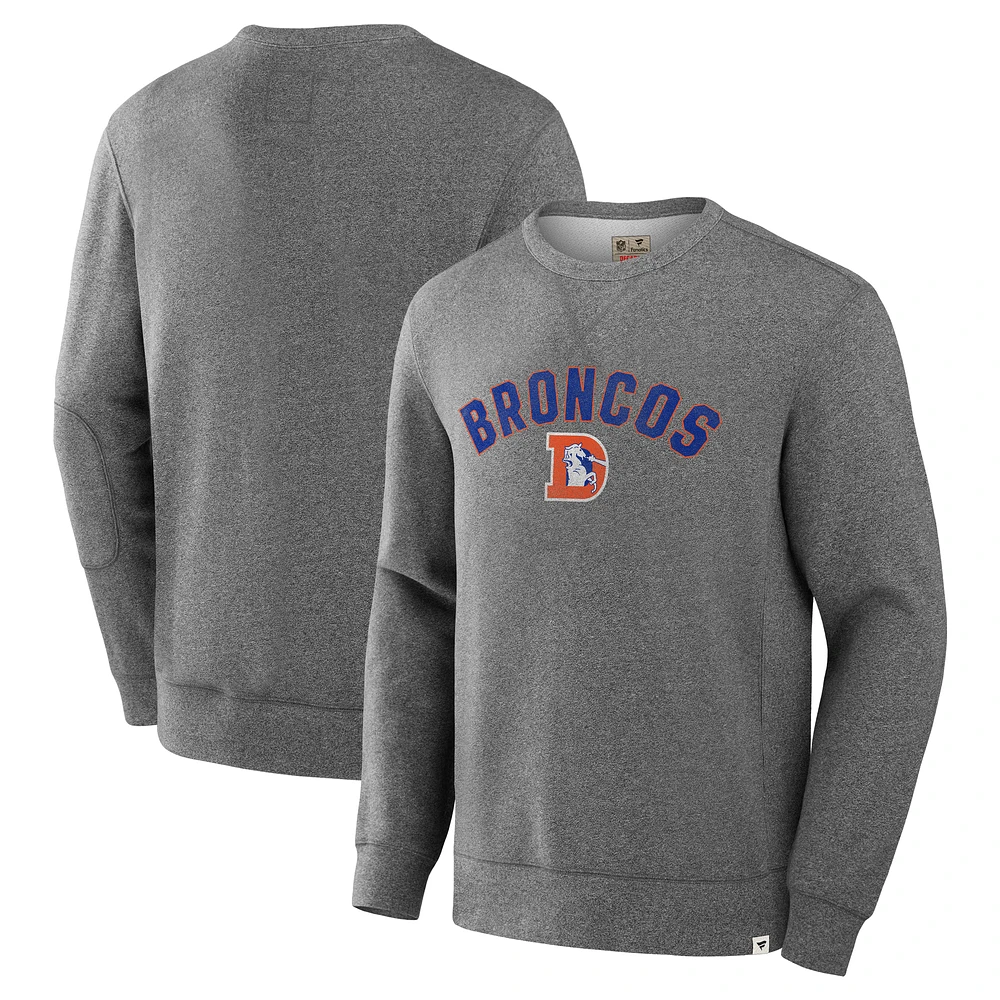 Men's Fanatics Heather Gray Denver Broncos Loop Terry Pullover Sweatshirt