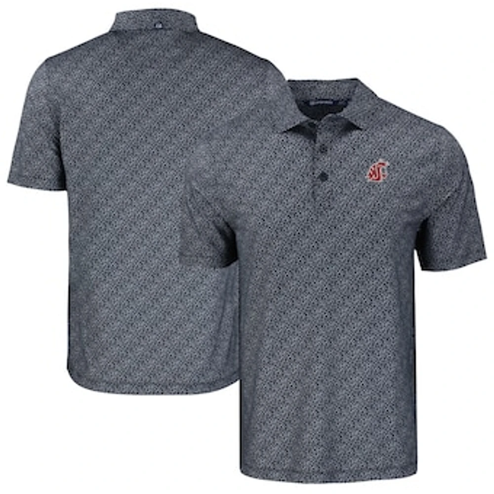 Men's Cutter & Buck Black Washington State Cougars Pike Eco Pebble Print Stretch Recycled Polo