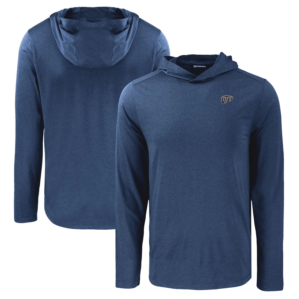 Men's Cutter & Buck Navy UTEP Miners Coastline Epic Comfort Eco Recycled Long Sleeve Hoodie T-Shirt