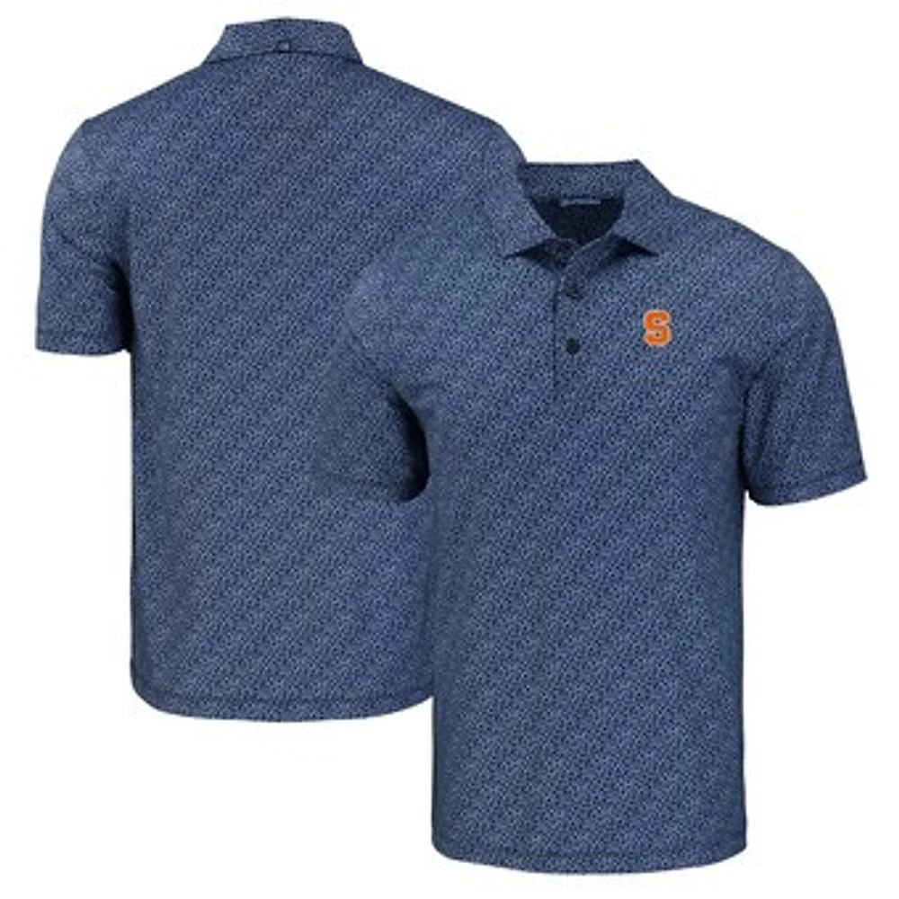 Men's Cutter & Buck Navy Syracuse Orange Pike Eco Pebble Print Stretch Recycled Polo