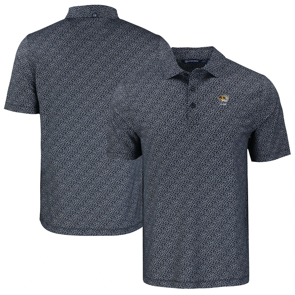 Men's Cutter & Buck Black Missouri Tigers Pike Eco Pebble Print Stretch Recycled Polo