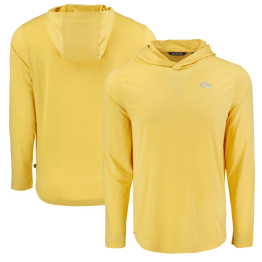 Men's Cutter & Buck Gold Georgia Tech Yellow Jackets Coastline Epic Comfort Eco Recycled Long Sleeve Hoodie T-Shirt