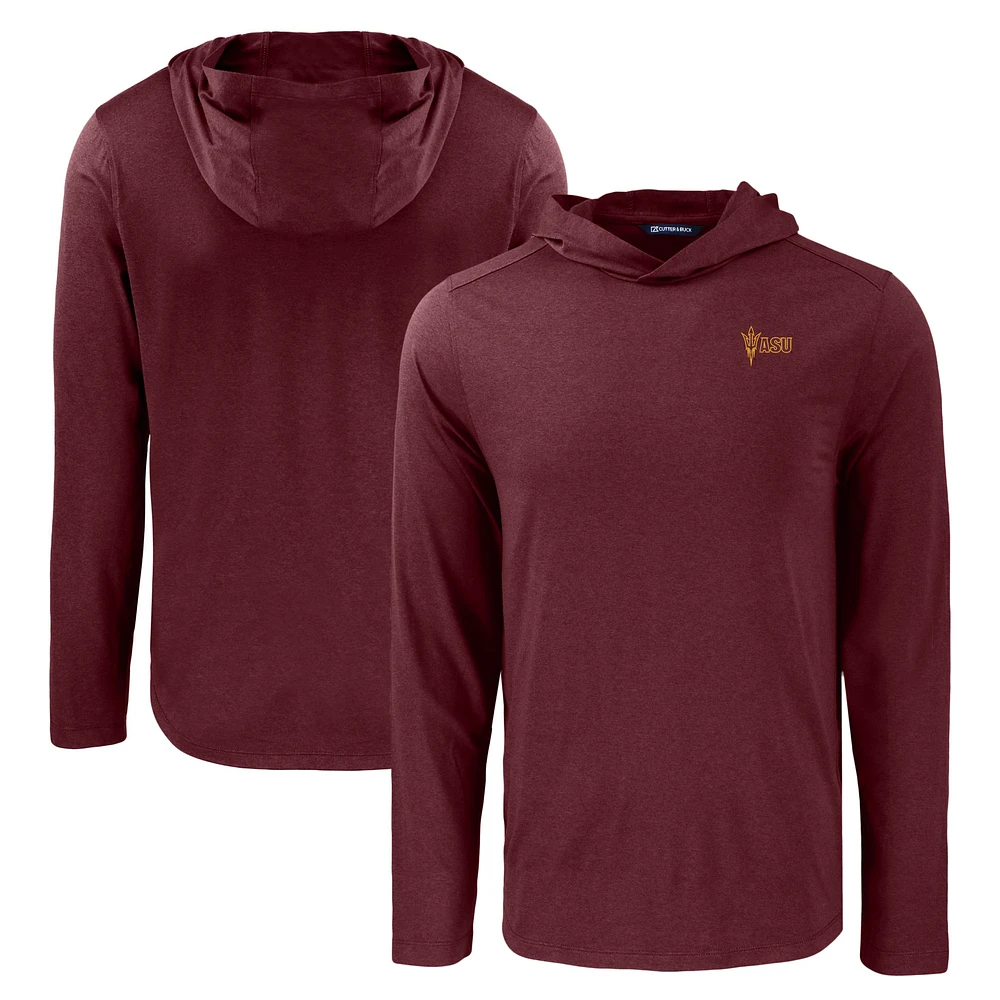 Men's Cutter & Buck Maroon Arizona State Sun Devils Coastline Epic Comfort Eco Recycled Long Sleeve Hoodie T-Shirt