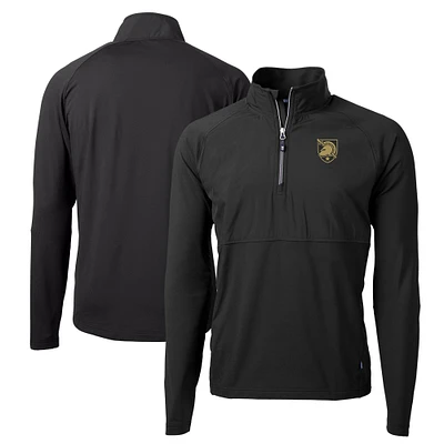 Men's Cutter & Buck Black Army Knights Adapt Eco Knit Hybrid Recycled Raglan DryTec Quarter-Zip Jacket