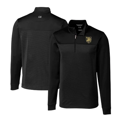 Men's Cutter & Buck Black Army Knights Traverse Stretch Stripe Eco DryTec Quarter-Zip Top