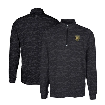 Men's Cutter & Buck Black Army Knights Traverse Stretch Camo Print Eco Quarter-Zip Top