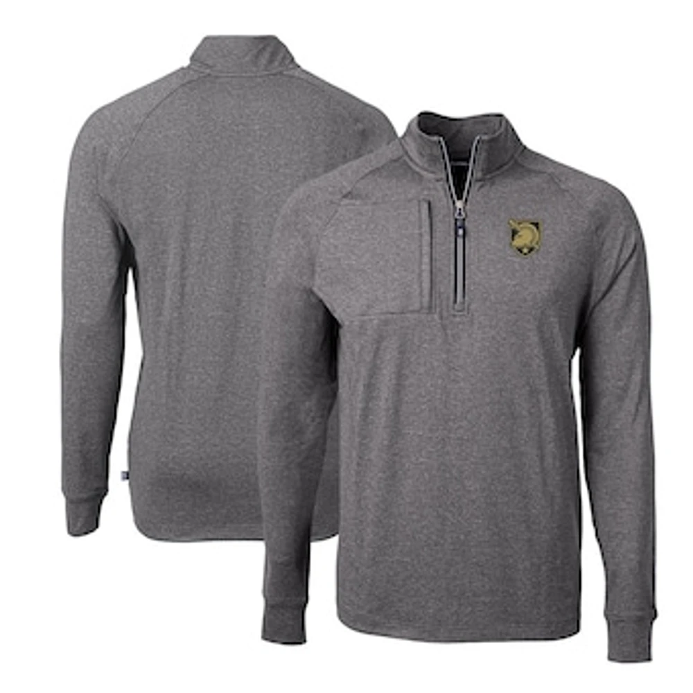 Men's Cutter & Buck Heather Black Army Knights Adapt Eco Knit Quarter-Zip Top