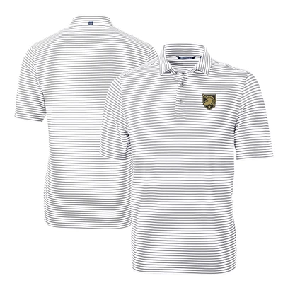 Men's Cutter & Buck Gray Army Black Knights Virtue Eco Pique Stripe Recycled DryTec Polo