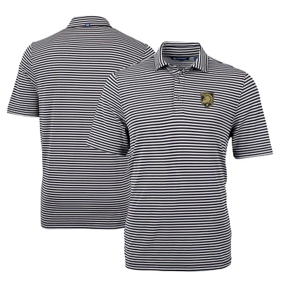 Men's Cutter & Buck Black Army Knights Virtue Eco Pique Stripe Recycled DryTec Polo