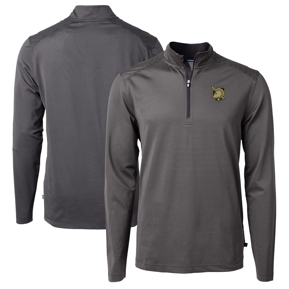 Men's Cutter & Buck Black/Gray Army Black Knights Virtue Eco Pique Micro Stripe Recycled Quarter-Zip Pullover Top