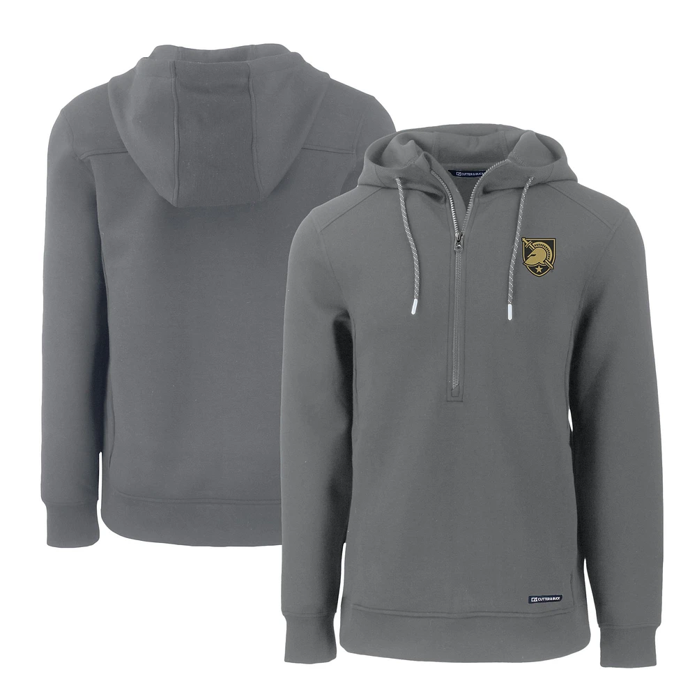 Men's Cutter & Buck Gray Army Black Knights Roam Eco Recycled Half-Zip Hoodie