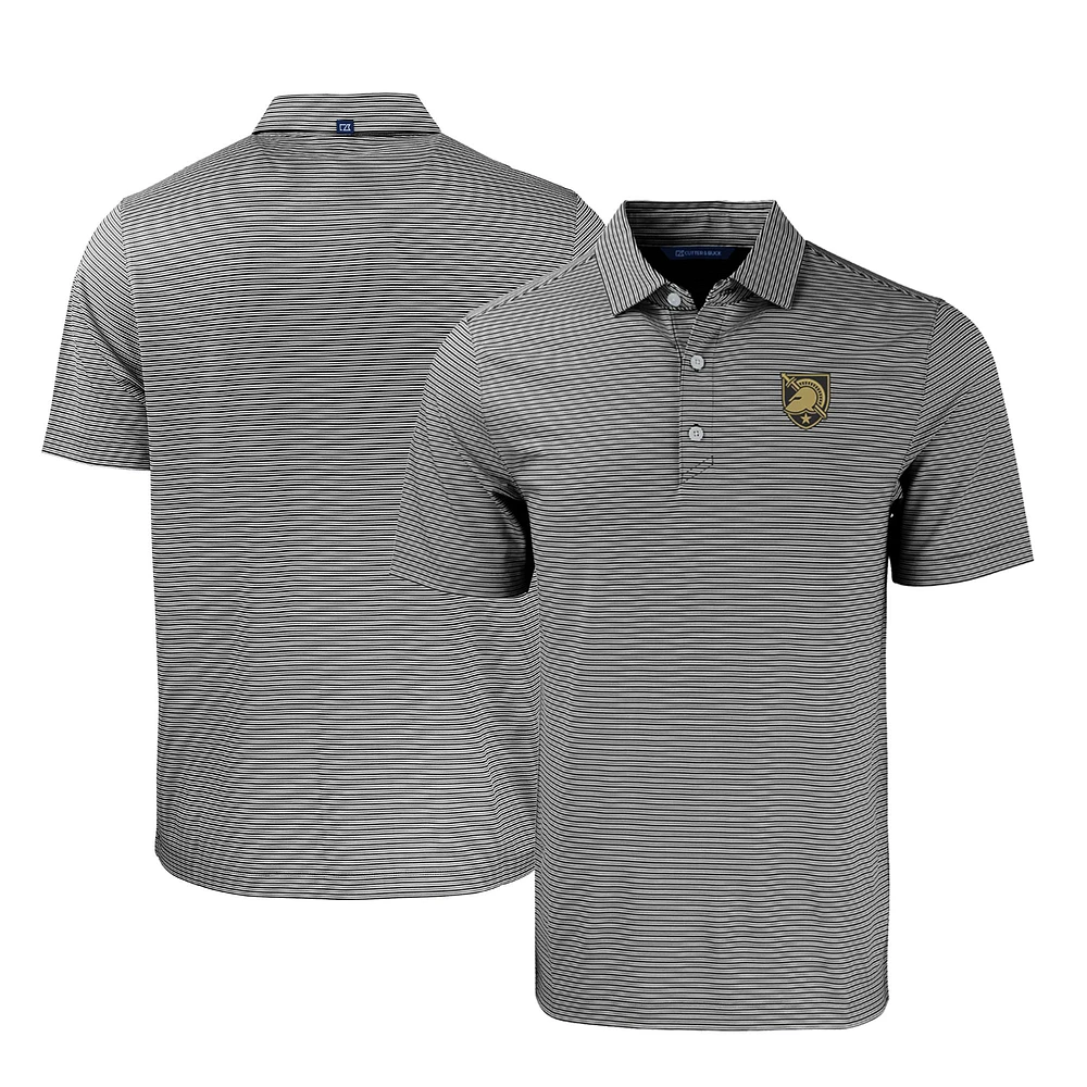 Men's Cutter & Buck Black/White Army Black Knights Forge Eco Double Stripe Stretch Recycled Tri-Blend Polo