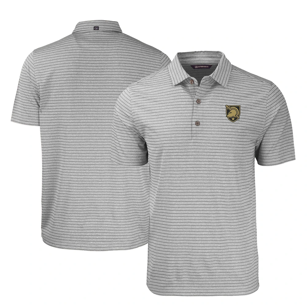 Men's Cutter & Buck Heather Gray Army Black Knights Forge Eco Stripe Stretch Recycled Tri-Blend Polo