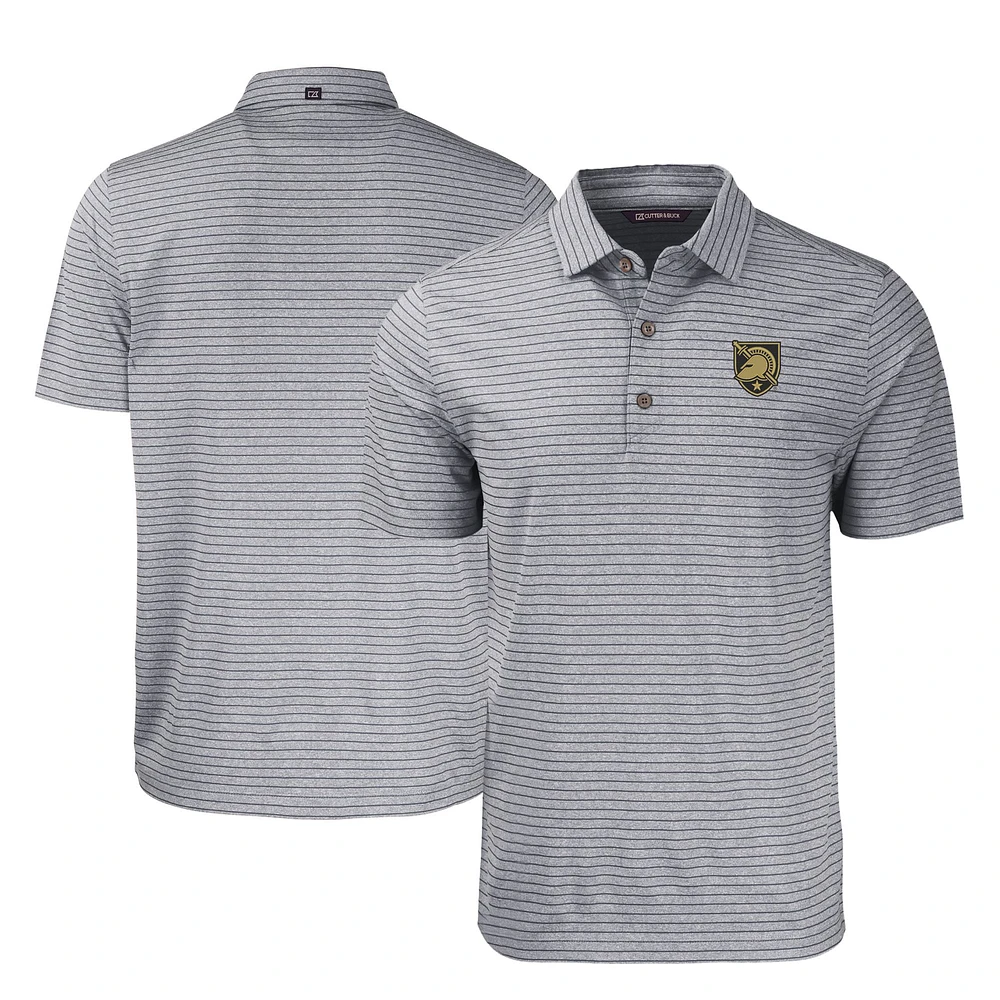 Men's Cutter & Buck Heather Black Army Knights Forge Eco Stripe Stretch Recycled Tri-Blend Polo