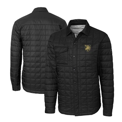 Men's Cutter & Buck Black Army Knights Rainier PrimaLoft Eco Insulated Quilted Button-Up Shirt Jacket