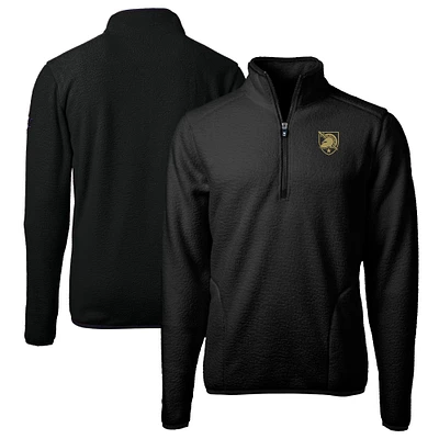 Men's Cutter & Buck Black Army Knights Cascade Eco Sherpa Fleece Quarter-Zip Pullover Jacket