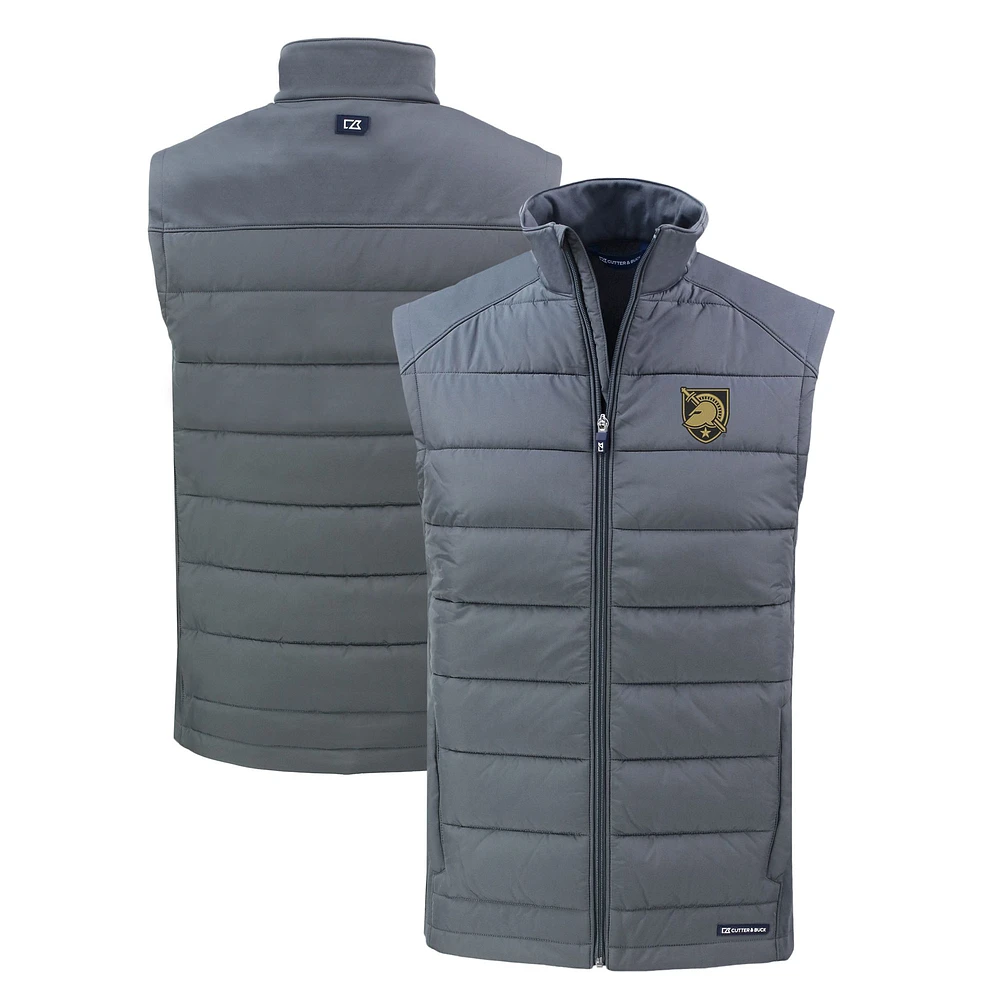 Men's Cutter & Buck Gray Army Black Knights Evoke Hybrid Eco Softshell Recycled Full-Zip Vest