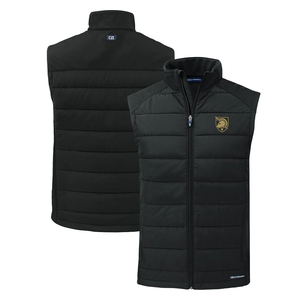 Men's Cutter & Buck Black Army Knights Evoke Hybrid Eco Softshell Recycled Full-Zip Vest