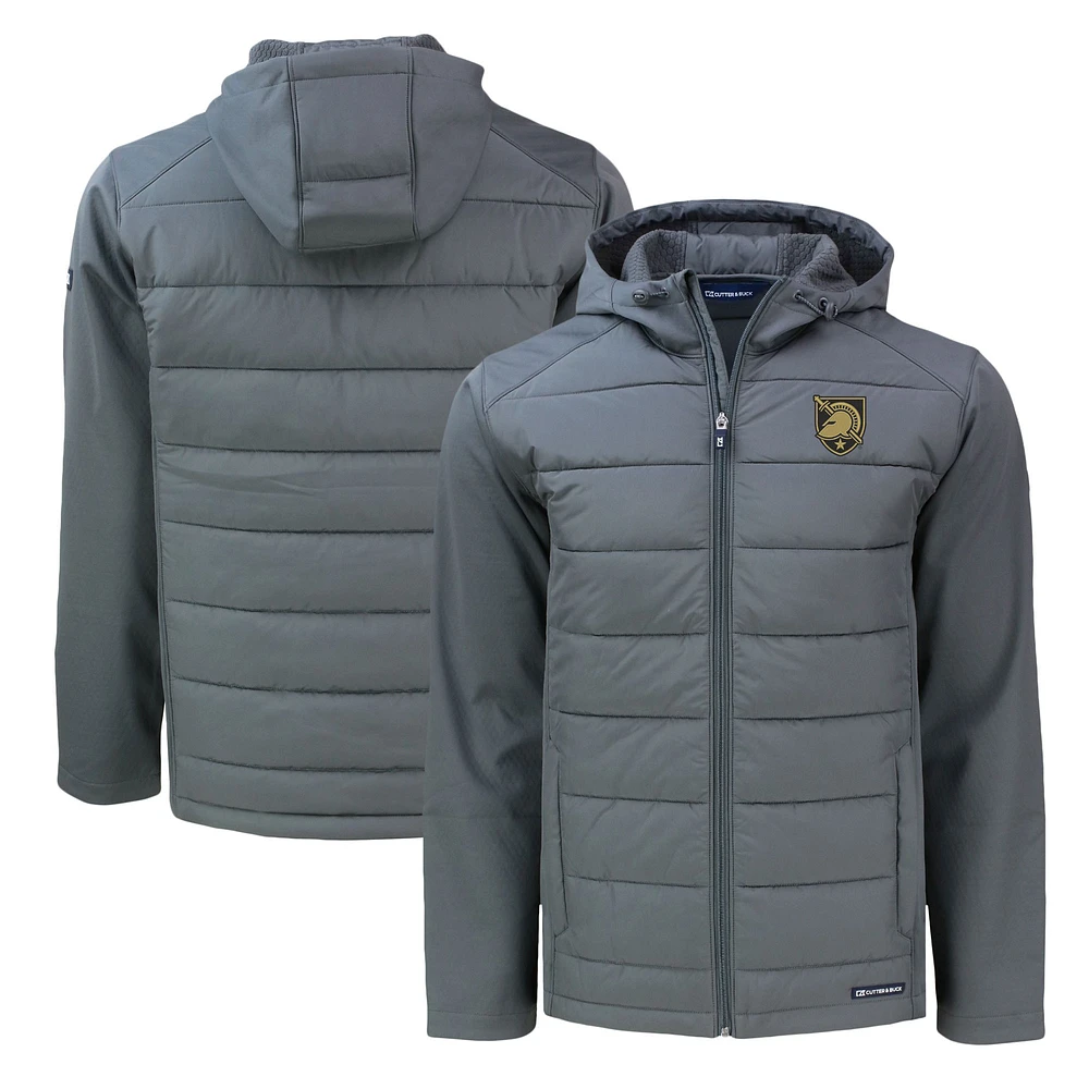 Men's Cutter & Buck Gray Army Black Knights Evoke Hybrid Eco Softshell Recycled Full-Zip Hoodie Jacket