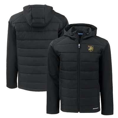 Men's Cutter & Buck Black Army Knights Evoke Hybrid Eco Softshell Recycled Full-Zip Hoodie Jacket