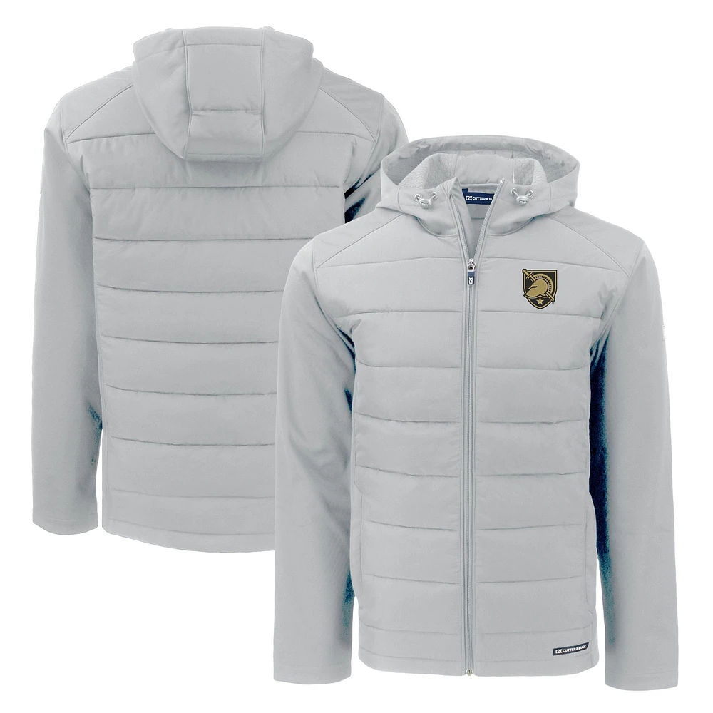 Men's Cutter & Buck Gray Army Black Knights Evoke Hybrid Eco Softshell Recycled Full-Zip Hoodie Jacket
