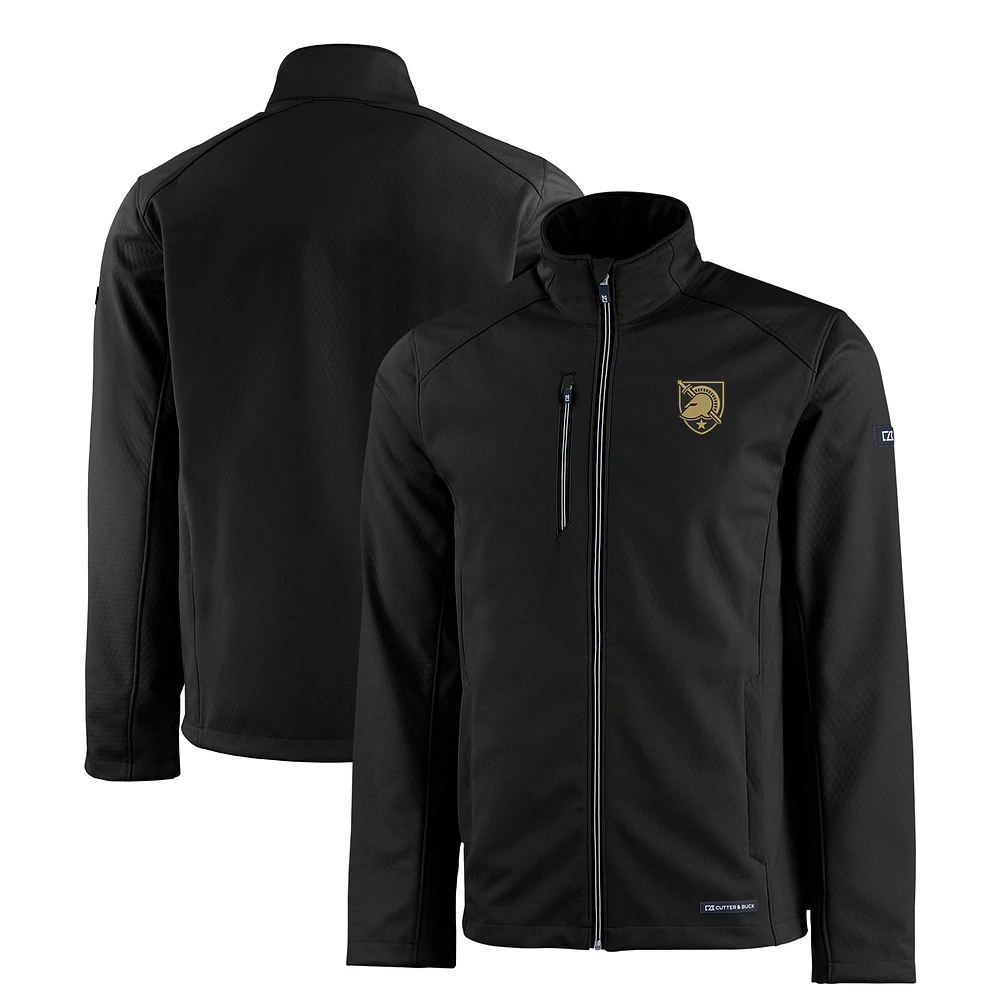 Men's Cutter & Buck Black Army Knights Evoke Eco Softshell Recycled Full-Zip Jacket