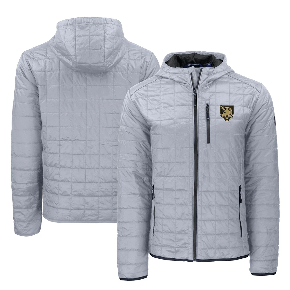 Men's Cutter & Buck Gray Army Black Knights Rainier PrimaLoft Eco Insulated Full-Zip Puffer Jacket