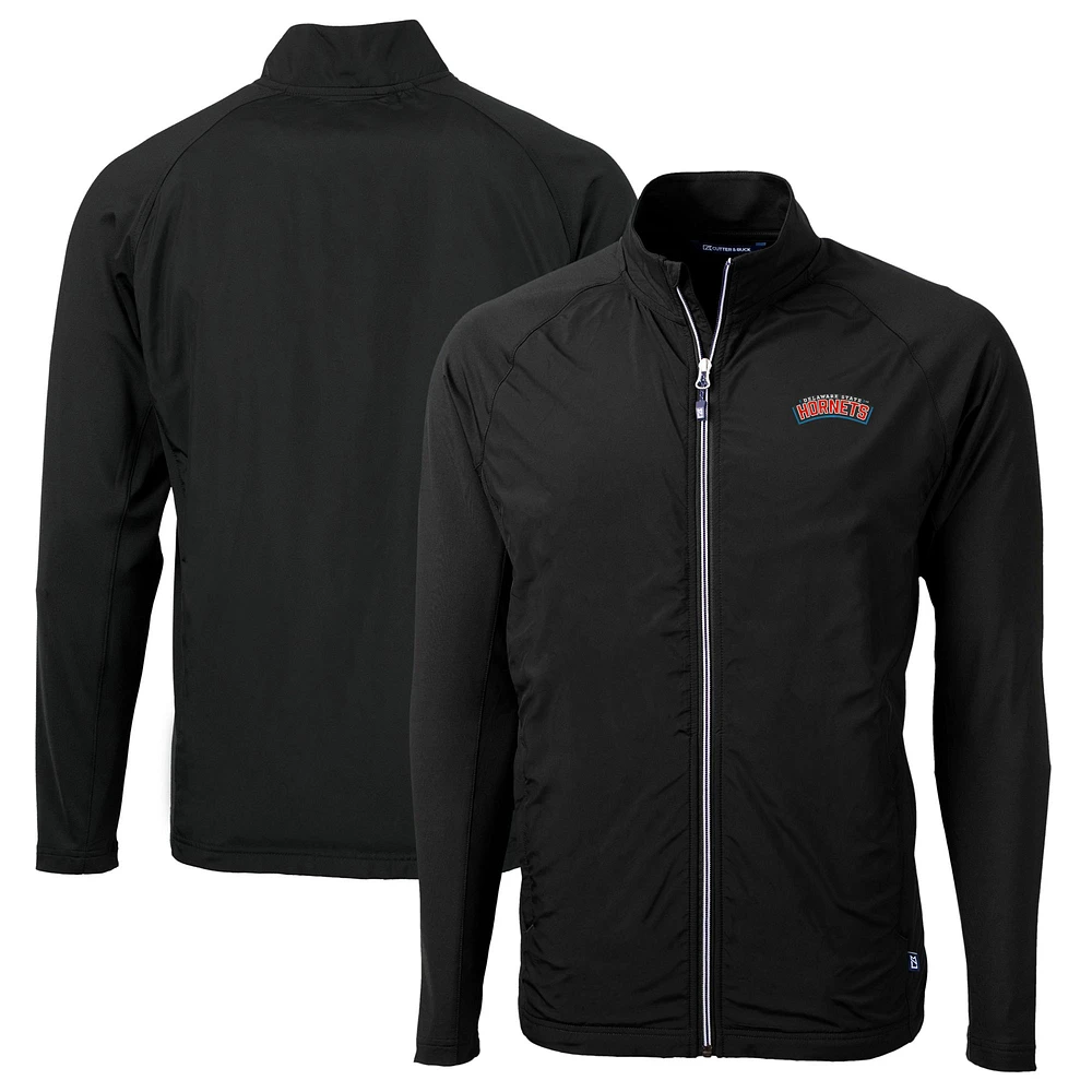 Men's Cutter & Buck Black Delaware State Hornets Adapt Eco Knit Hybrid Recycled Full-Zip Jacket