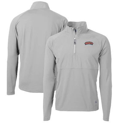 Men's Cutter & Buck Gray Delaware State Hornets DryTec Adapt Eco Knit Hybrid Recycled Raglan Quarter-Zip Jacket