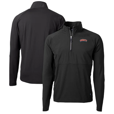 Men's Cutter & Buck Black Delaware State Hornets DryTec Adapt Eco Knit Hybrid Recycled Raglan Quarter-Zip Jacket