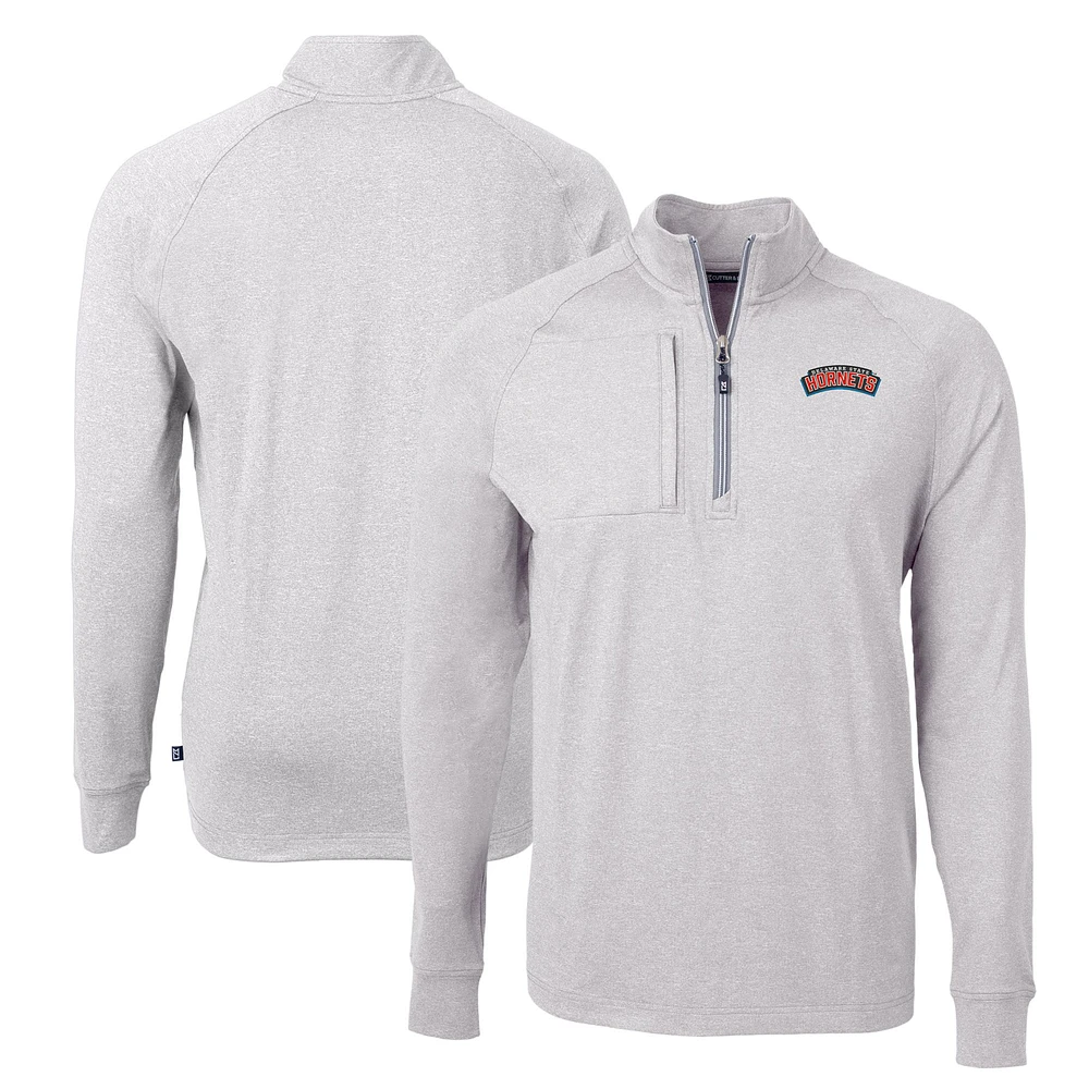 Men's Cutter & Buck Heather Gray Delaware State Hornets Adapt Eco Knit Recycled Quarter-Zip Pullover