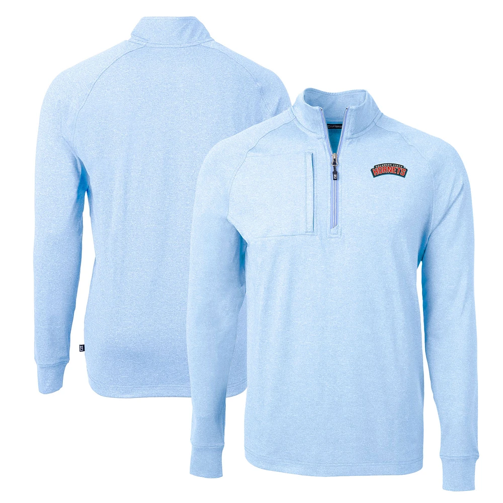 Men's Cutter & Buck Heather Powder Blue Delaware State Hornets Adapt Eco Knit Recycled Quarter-Zip Pullover