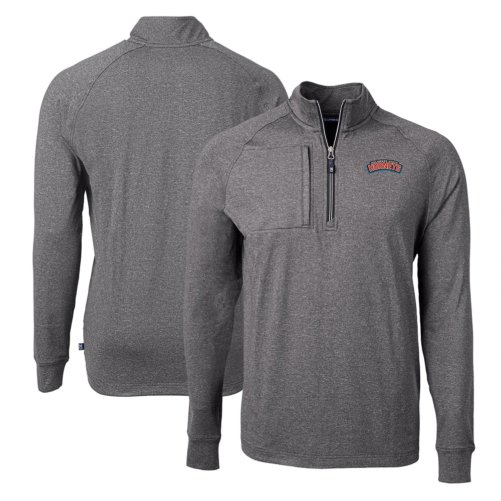 Men's Cutter & Buck Heather Black Delaware State Hornets Adapt Eco Knit Recycled Quarter-Zip Pullover