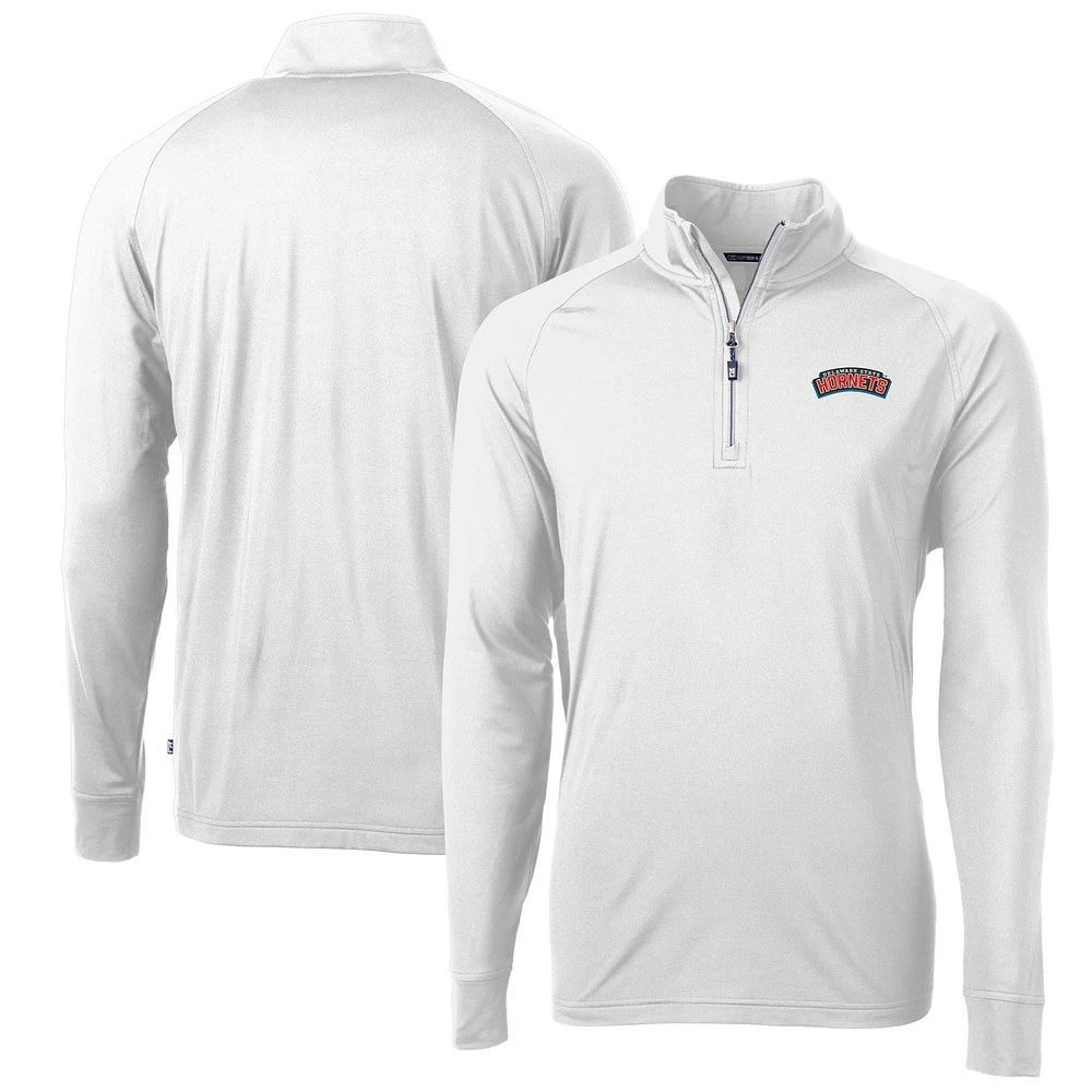 Men's Cutter & Buck White Delaware State Hornets Adapt Eco Knit Stretch Recycled Quarter-Zip Pullover Top