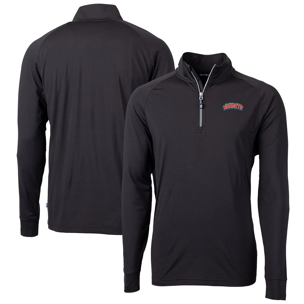 Men's Cutter & Buck Black Delaware State Hornets Adapt Eco Knit Stretch Recycled Quarter-Zip Pullover Top