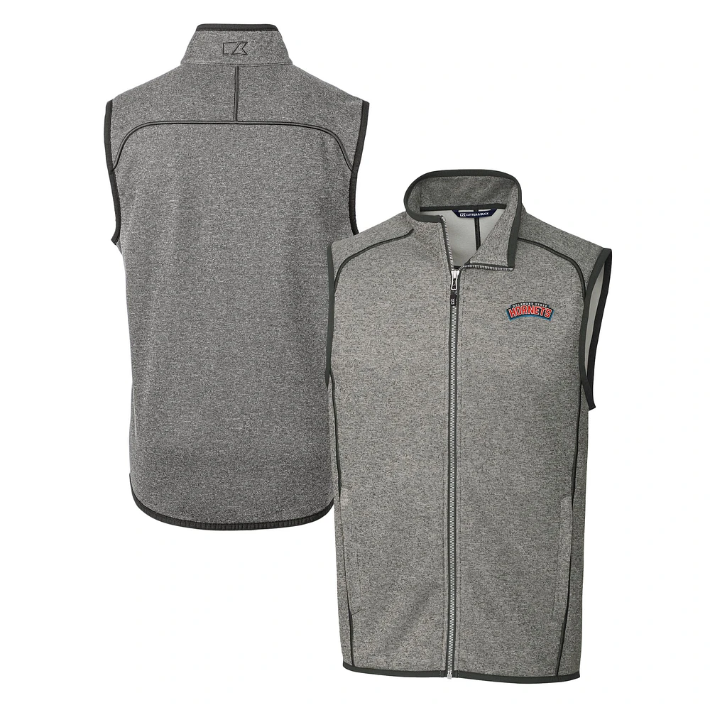 Men's Cutter & Buck Heather Gray Delaware State Hornets Mainsail Sweater-Knit Full-Zip Vest