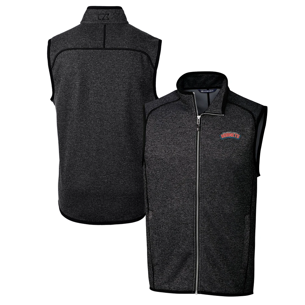 Men's Cutter & Buck Heather Charcoal Delaware State Hornets Mainsail Sweater-Knit Full-Zip Vest