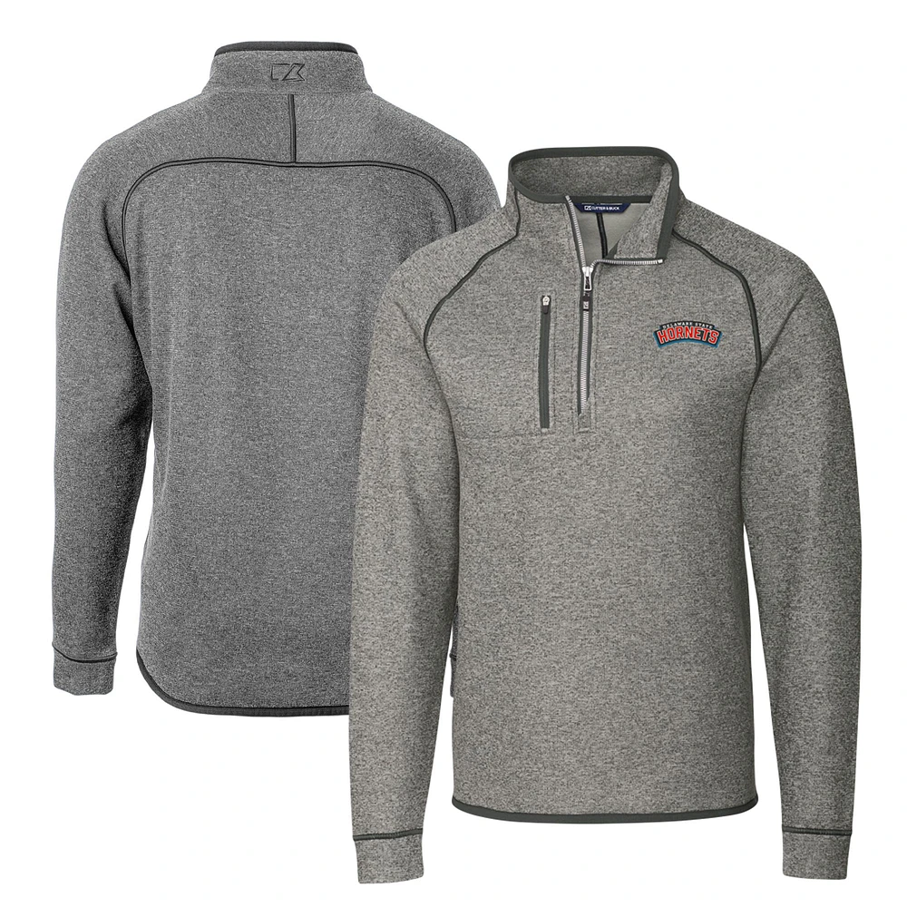 Men's Cutter & Buck Heather Gray Delaware State Hornets Mainsail Sweater-Knit Raglan Half-Zip Jacket