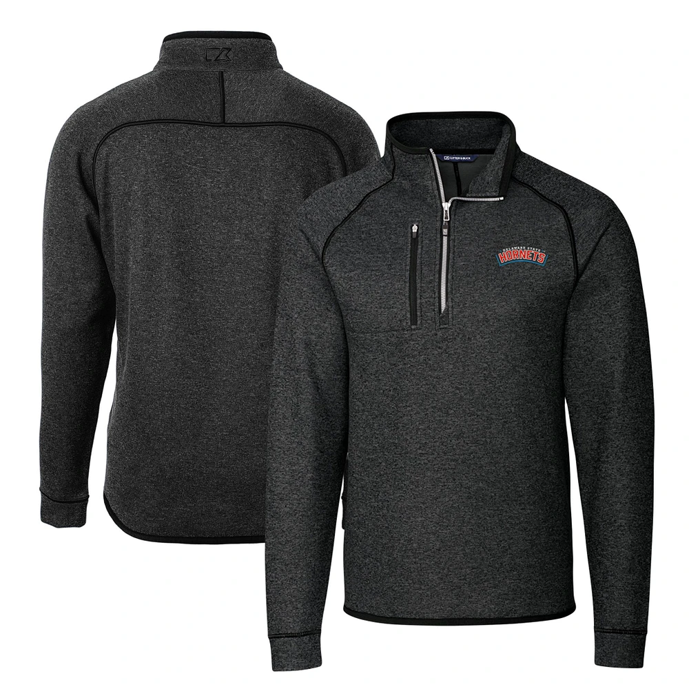 Men's Cutter & Buck Heather Charcoal Delaware State Hornets Mainsail Sweater-Knit Raglan Half-Zip Jacket