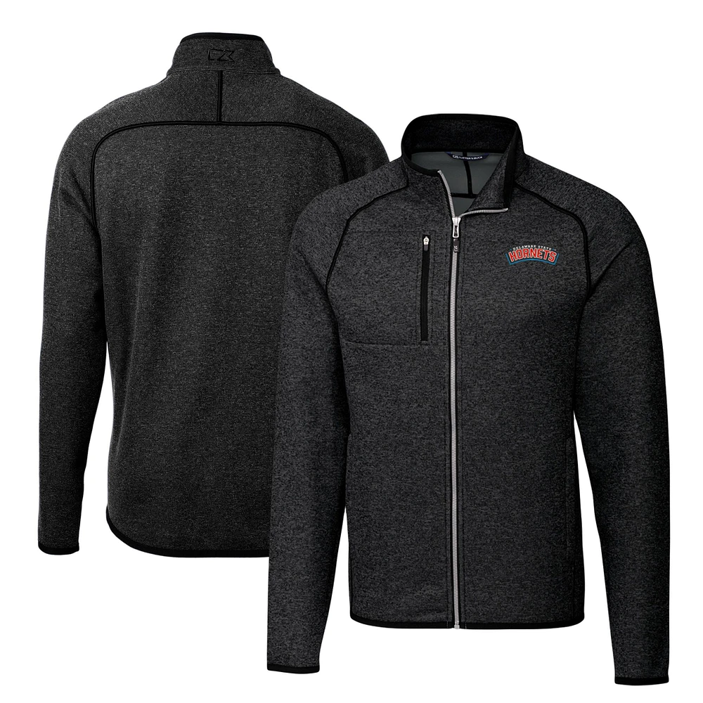 Men's Cutter & Buck Heather Charcoal Delaware State Hornets Mainsail Sweater-Knit Full-Zip Jacket