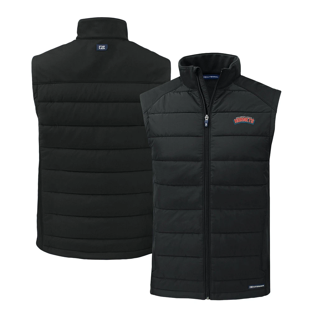 Men's Cutter & Buck Delaware State Hornets Evoke Hybrid Eco Softshell Recycled Full-Zip Vest