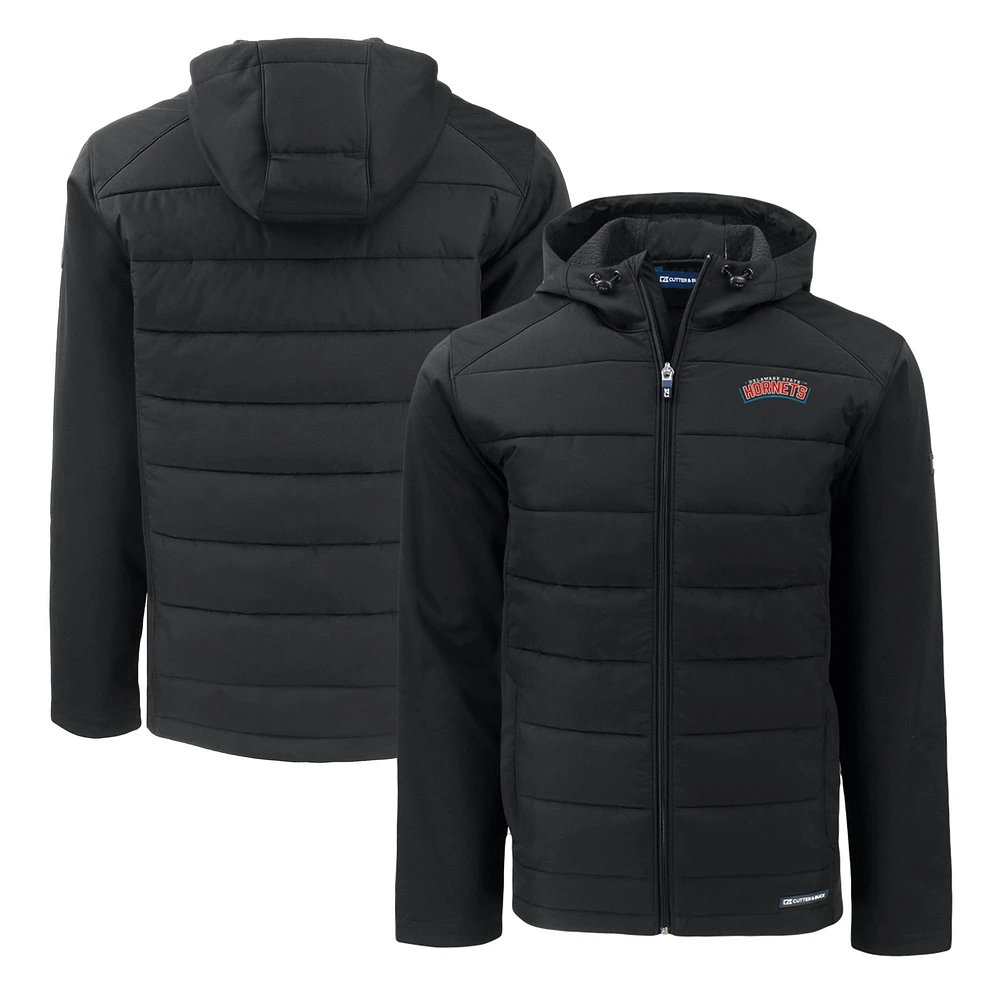 Men's Cutter & Buck Delaware State Hornets Evoke Hybrid Eco Softshell Recycled Full-Zip PrimaLoft Hoodie