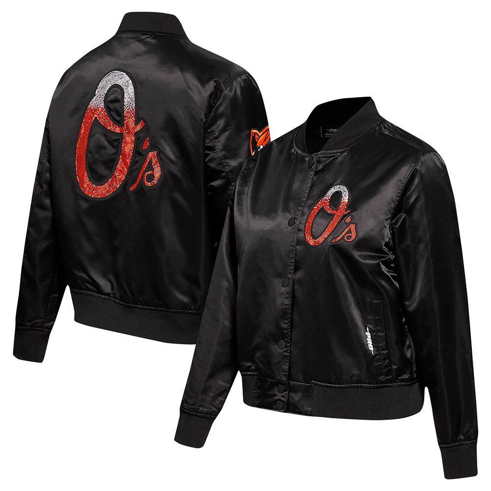 Women's Pro Standard Black Baltimore Orioles Rhinestone Satin Full-Snap Jacket