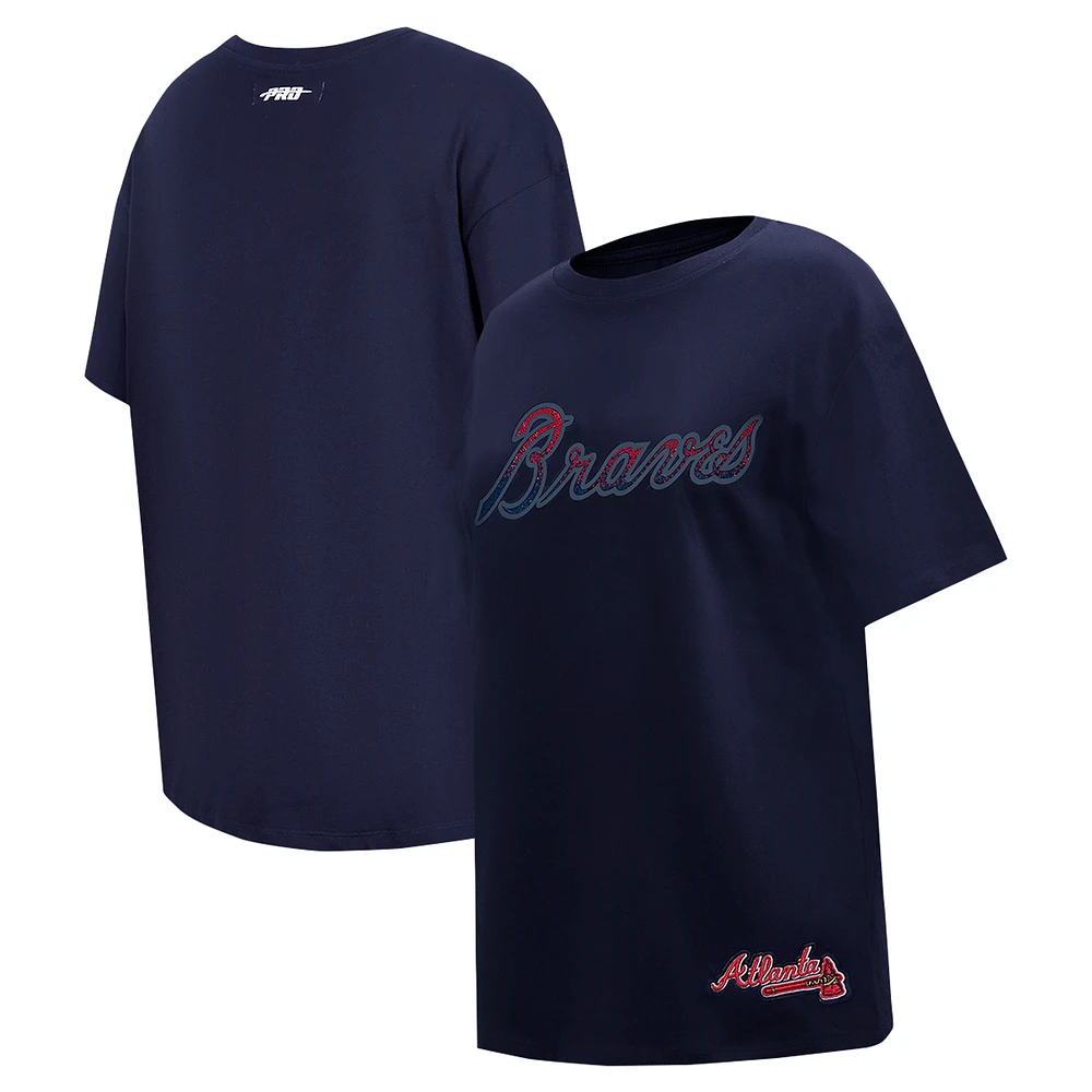 Women's Pro Standard Navy Atlanta Braves Rhinestone Slim Fit T-Shirt