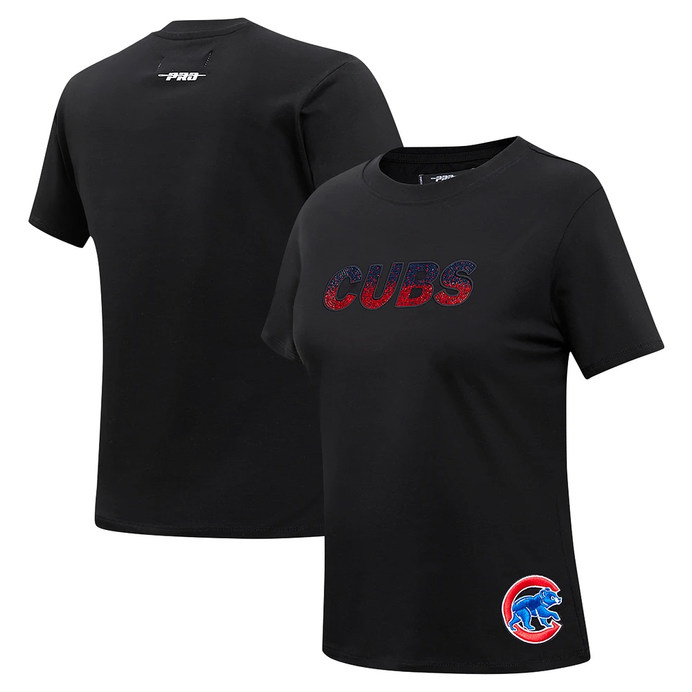 Women's Pro Standard Black Chicago Cubs Rhinestone Slim Fit T-Shirt